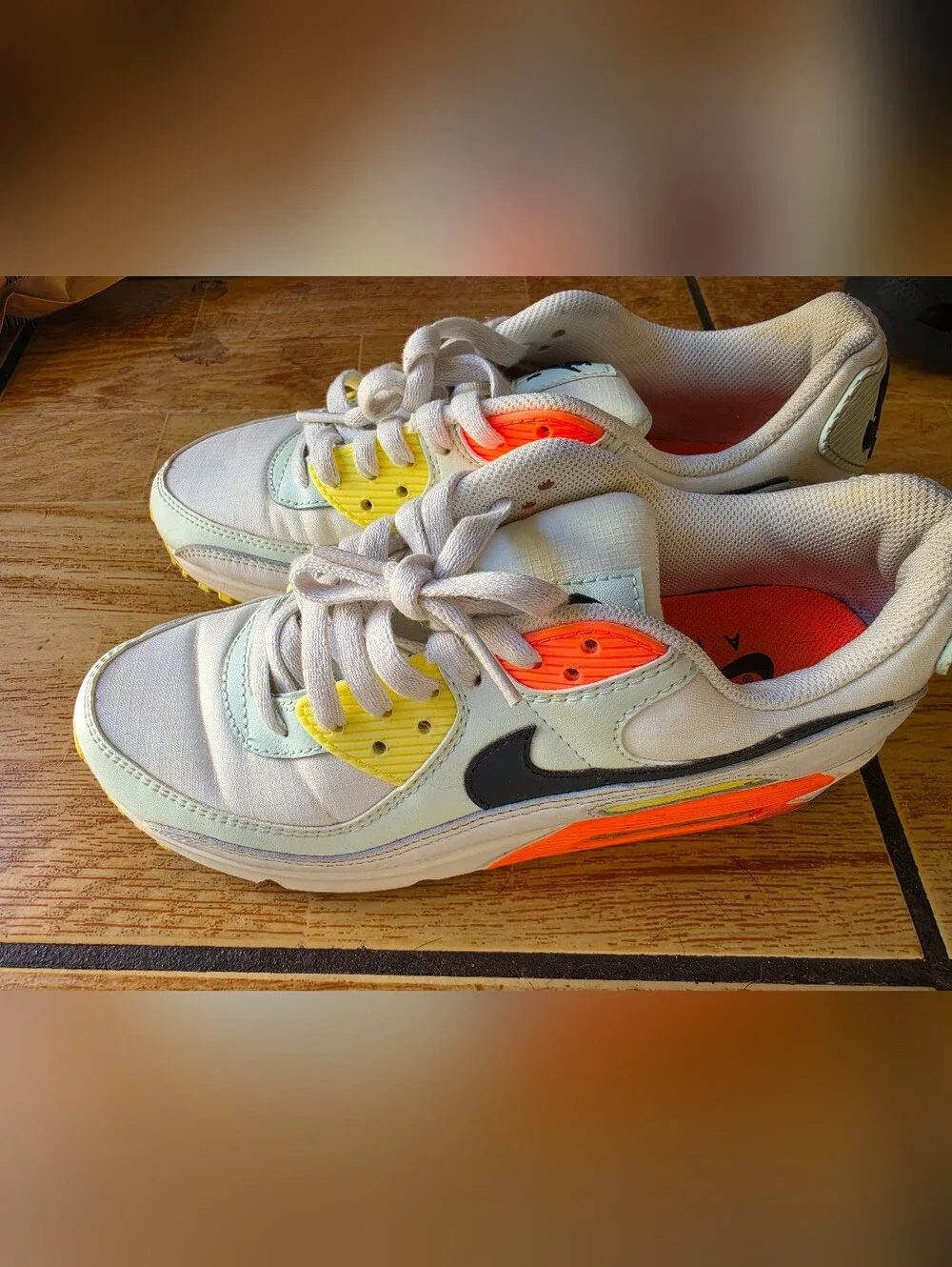 Nike Women's Air Sneakers in White with Yellow & Orange Accents 8.5